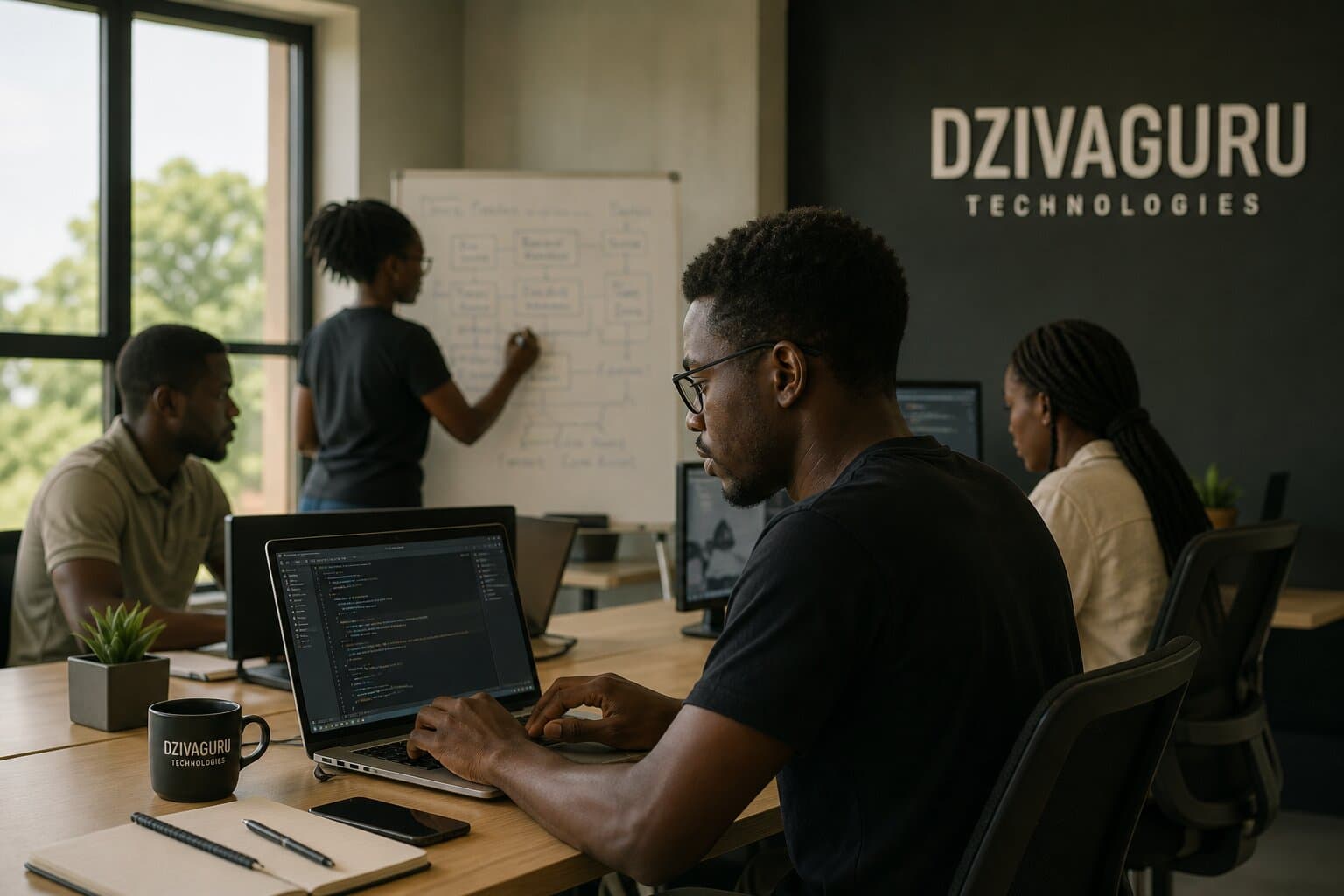 Professionals collaborating in an office